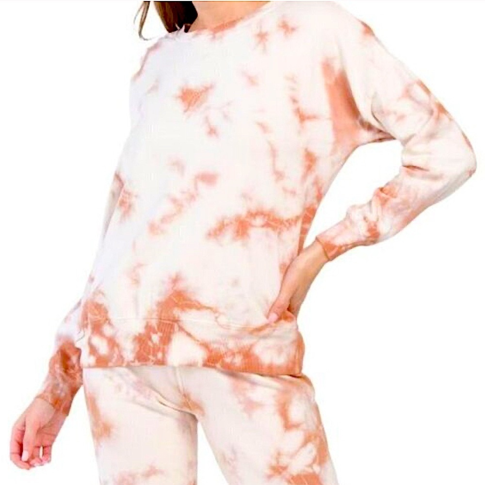 AR-33 | Women’s White/Orange Coco Crewneck Tie-Dye Pullover Sweatshirt Size XS